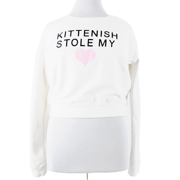 Kittenish Sz L White Black Pink Kittenish Stole My Cotton Spandex Sweater - Picture 1 of 16
